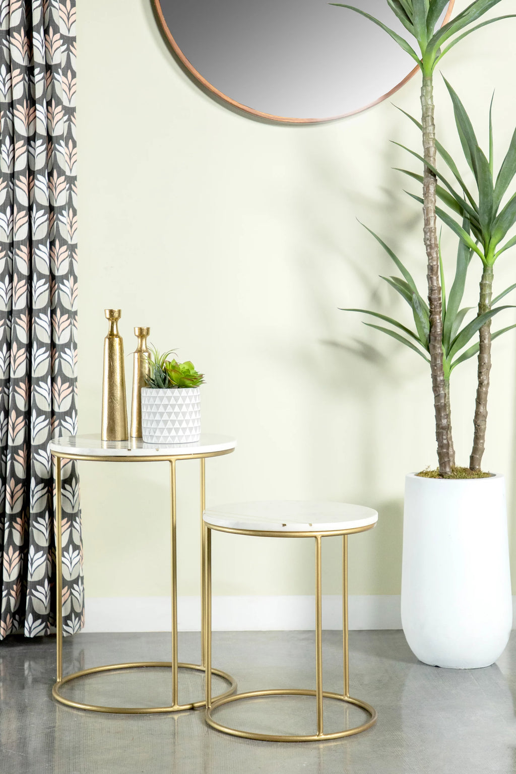 Round Marble Top Nesting Tables White and Gold L240398