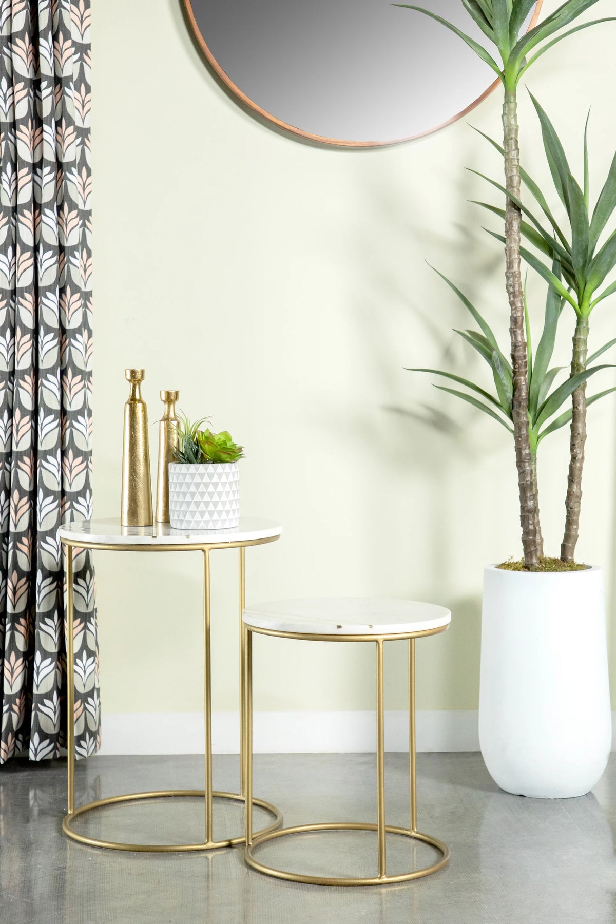 Round Marble Top Nesting Tables White and Gold L240398