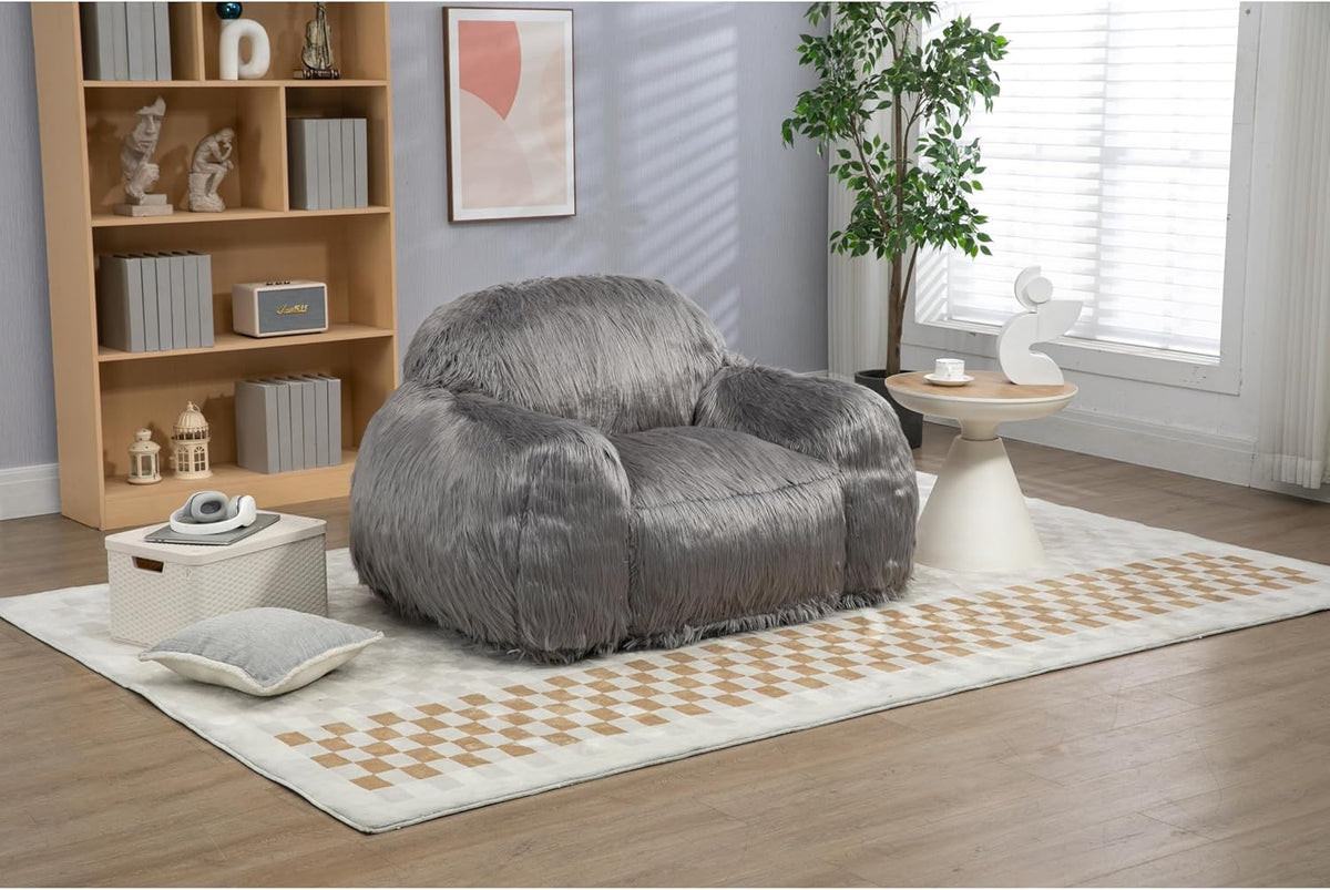 Grey Long Hair Single Bean Bag Chair M1369