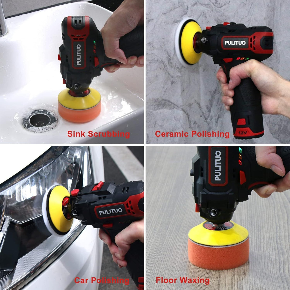 12V Cordless Car Buffer Polisher, 3 Inch, 2600-7800 RPM, 2.0Ah Battery, 8 Polishing Pads L3716