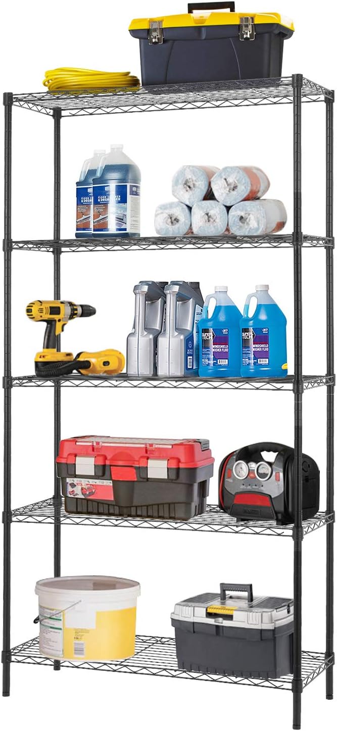 Black 5 Shelf Wire Shelving Unit, Pack of 2 Y24673