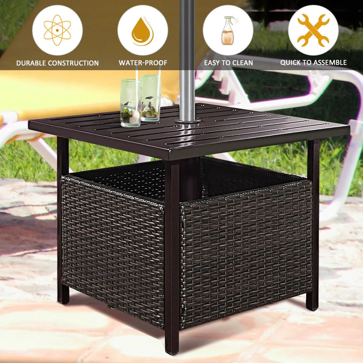 Brown Rattan Wicker Steel Side Table M5740