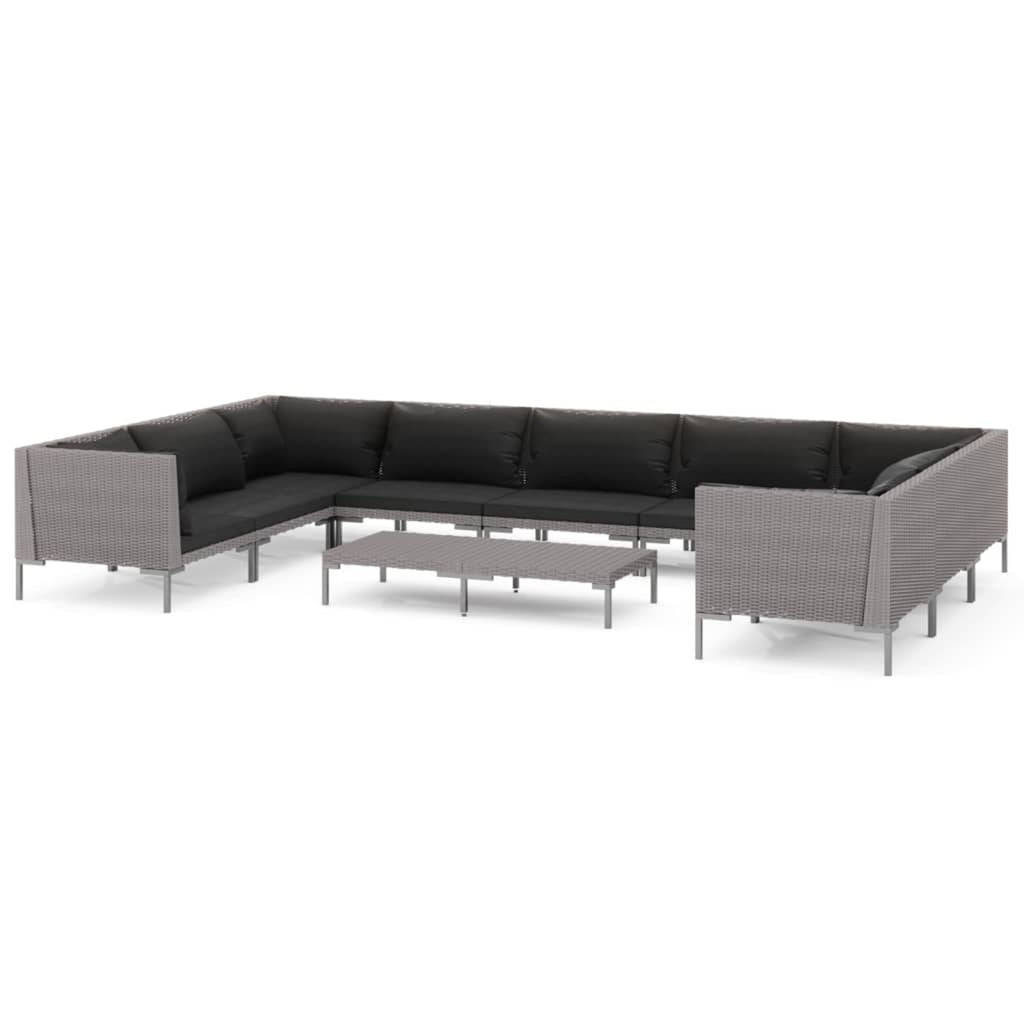 10 Piece Patio Set with Cushions Poly Rattan Dark Gray P741949