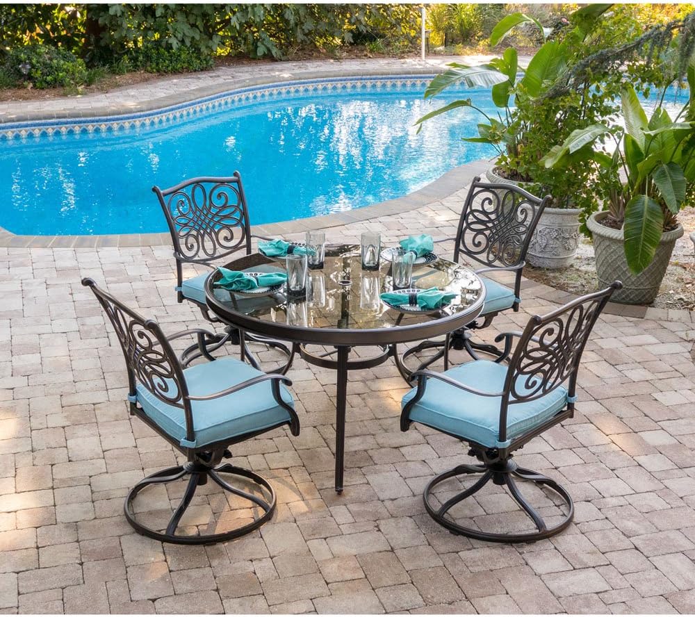 Blue Dining Set with Glass-Top Table O57822