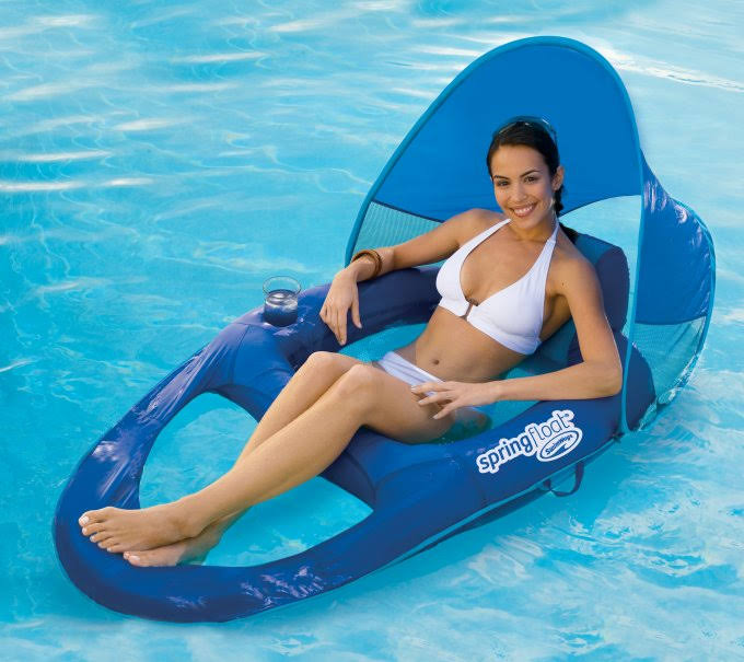 Spring Float Recliner Pool Lounge Chair with Sun Canopy 4-Pack D165439