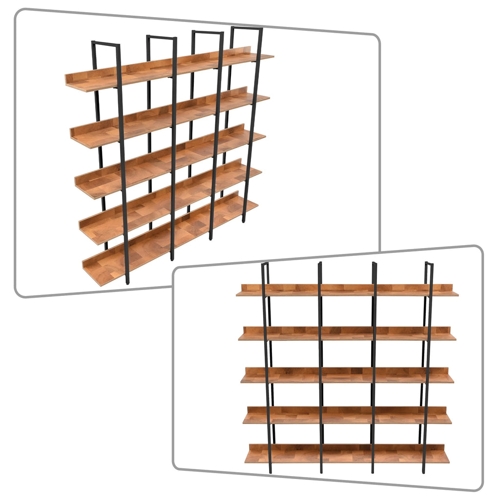 5-tier Wooden Open Bookshelf with Black Metal Frame Y76670