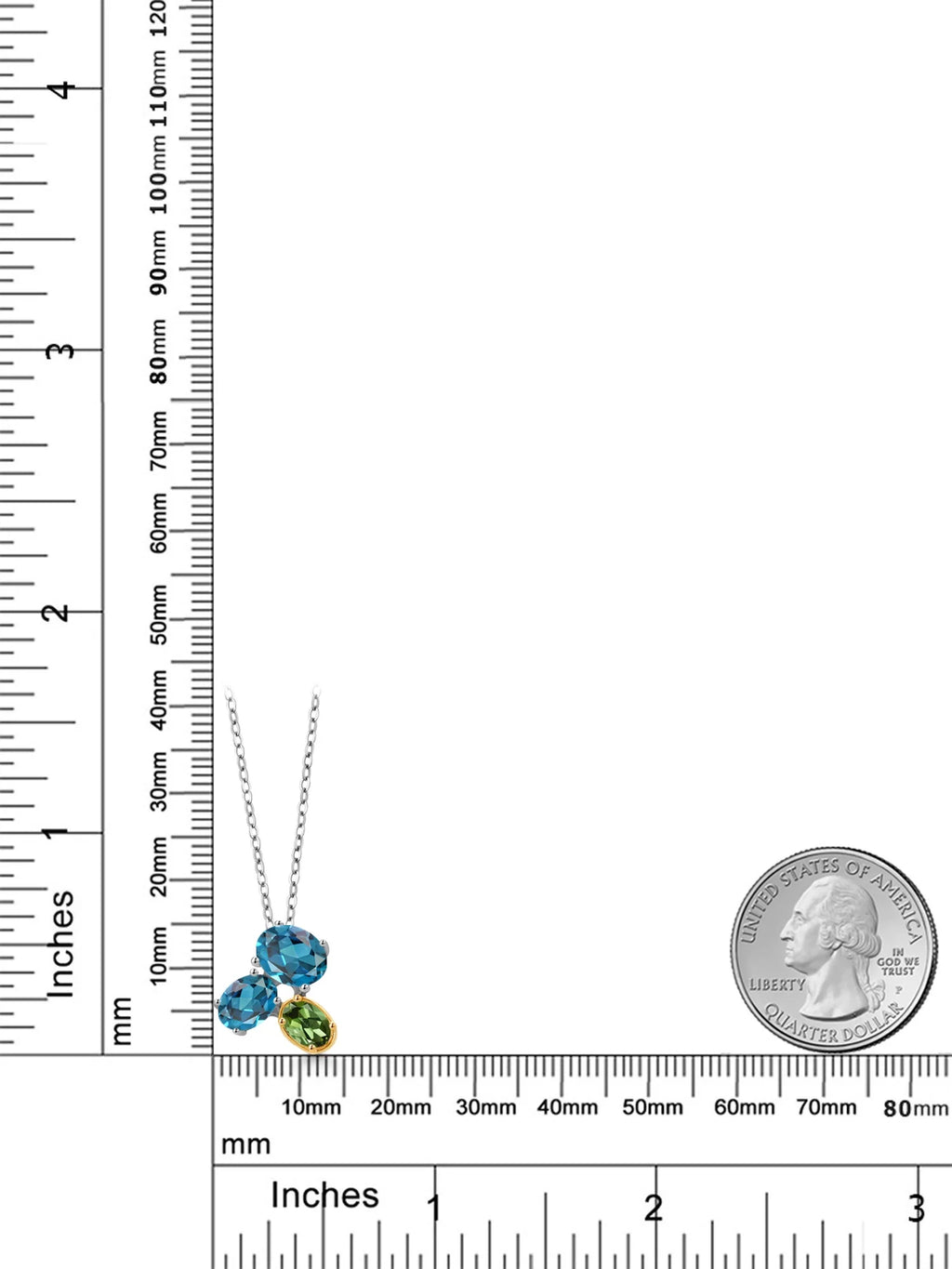 925 Silver 10K Yellow Gold London Blue Topaz Green Tourmaline Pendant Necklace with 18 inch Chain Y9874