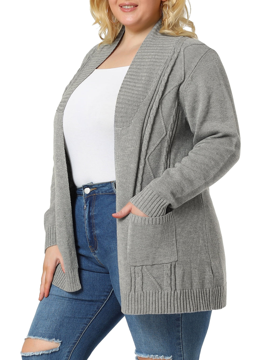Plus Size Open Front Long Sleeves Kimono Cardigan A4142
