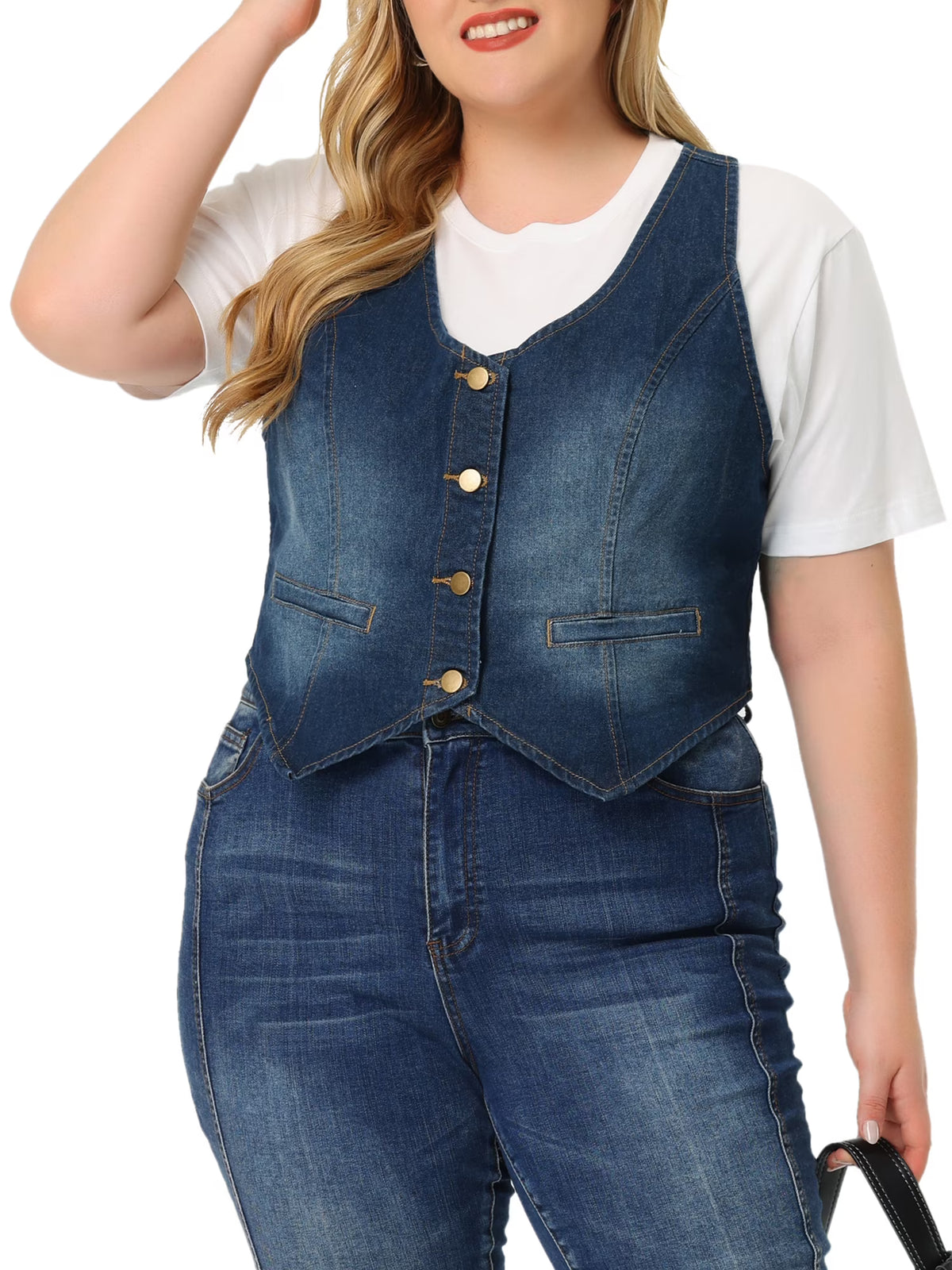 Plus Size Denim Sleeveless Jean Vest R240