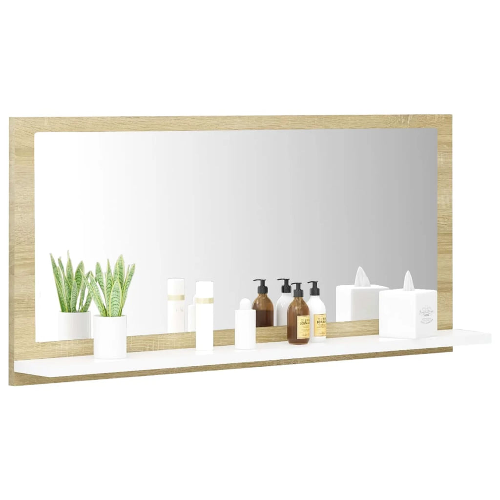 White and Sonoma Oak Wall Mirror with Storage Shelf G844580