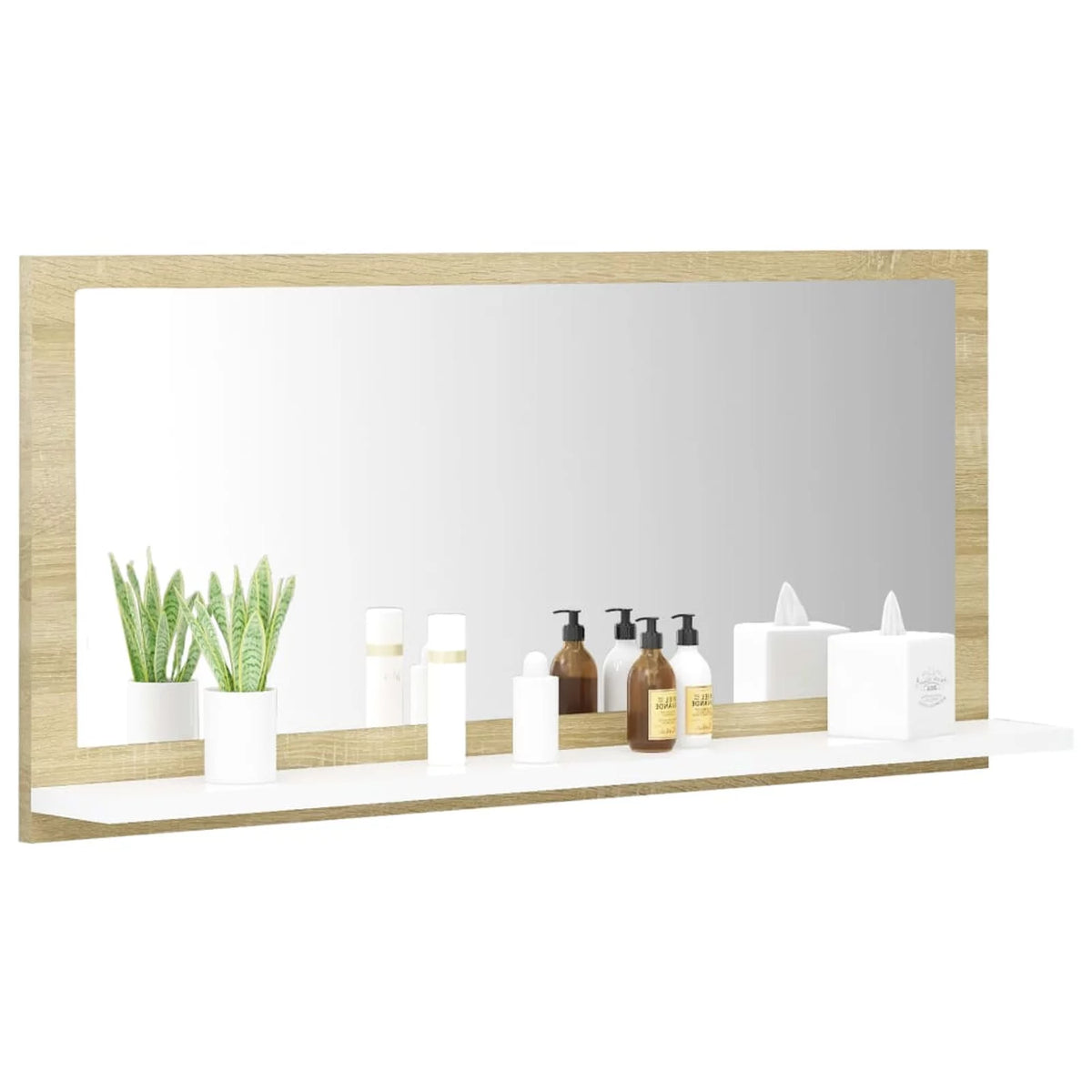 White and Sonoma Oak Wall Mirror with Storage Shelf G844580