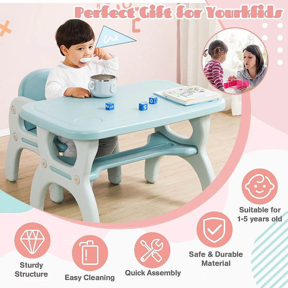 Kids Learning Desk and 2 Chairs Set Blue U950745