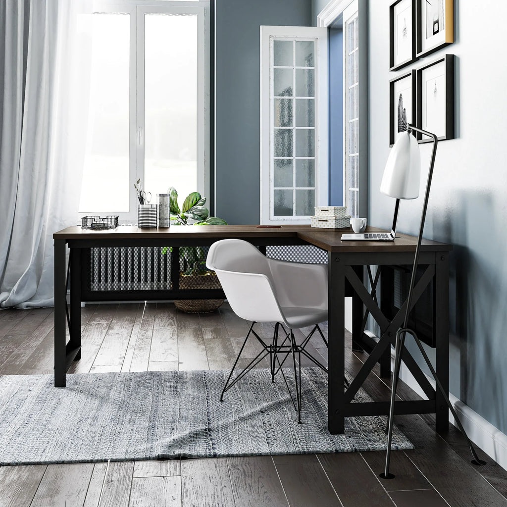 Walnut Lift Top L Desk S8773