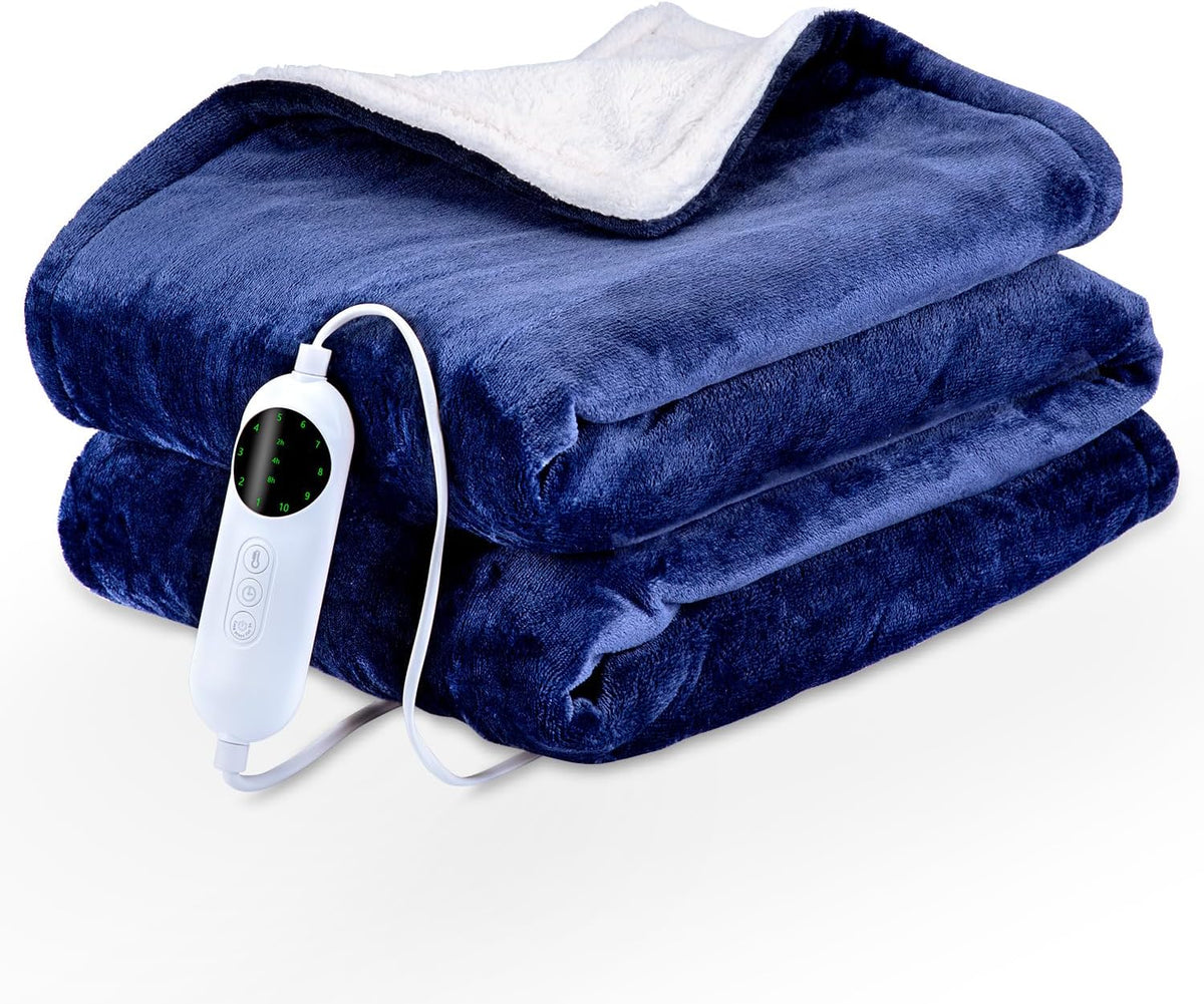 Blue 50" x 60" Flannel Electric Heated Blanket with Hand Controller D99389