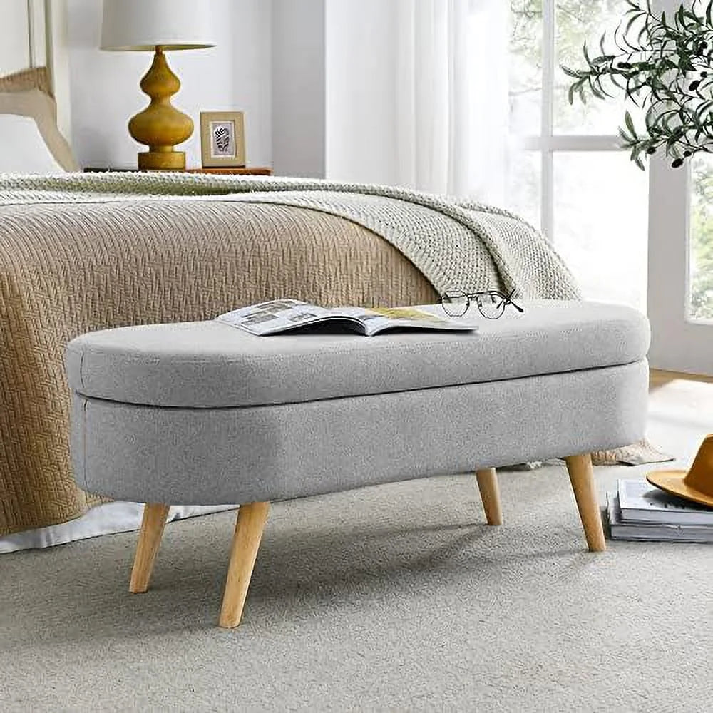 Oval Linen Fabric Upholstered Ottoman Q111