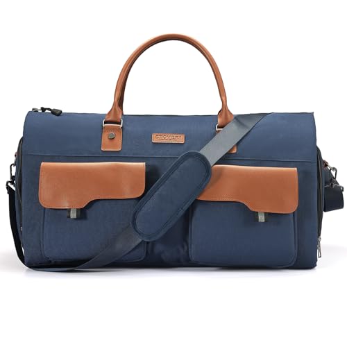 Convertible Garment Bag, Leatheret Carry on Travel Duffel Bag with Shoe Compartment, 2 in 1 Hanging Suit Bag (Brown) I185