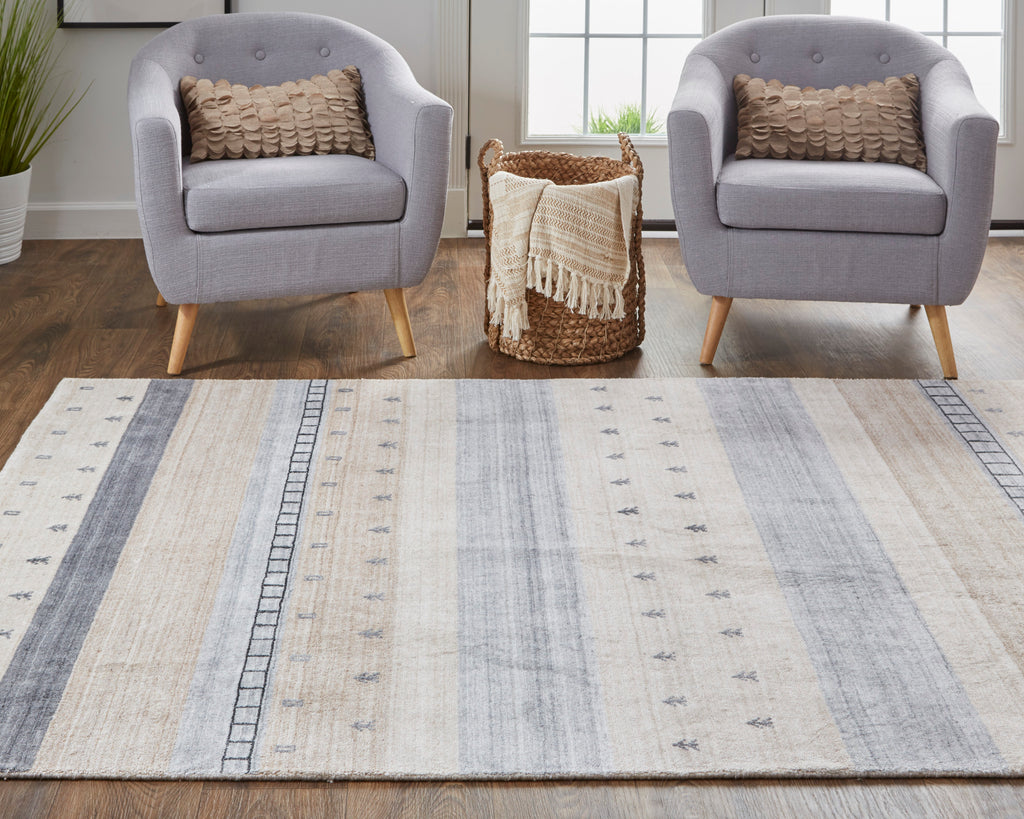 Ivory Tan Gray Handmade Area Rug U7831