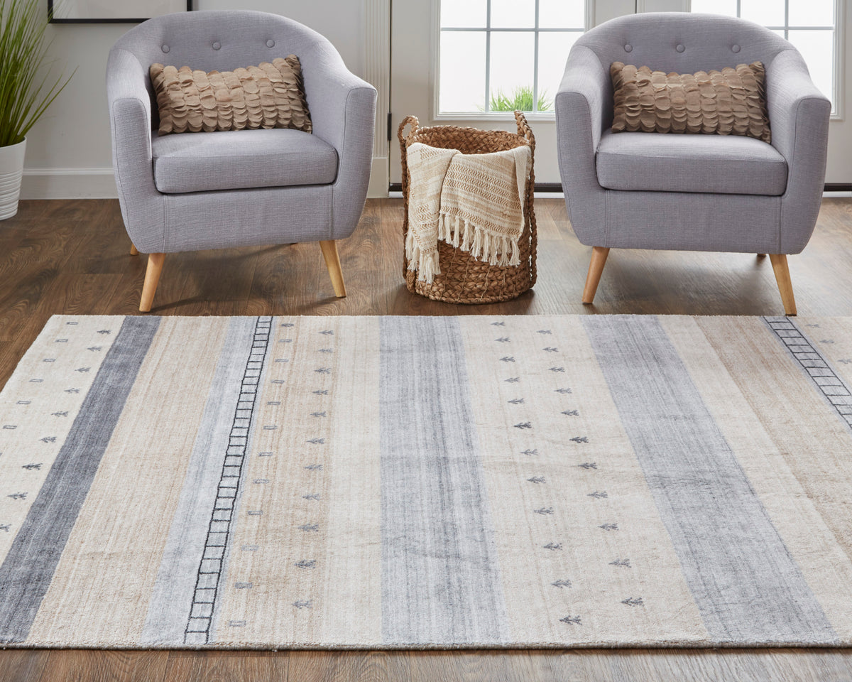 Ivory Tan Gray Handmade Area Rug U7831
