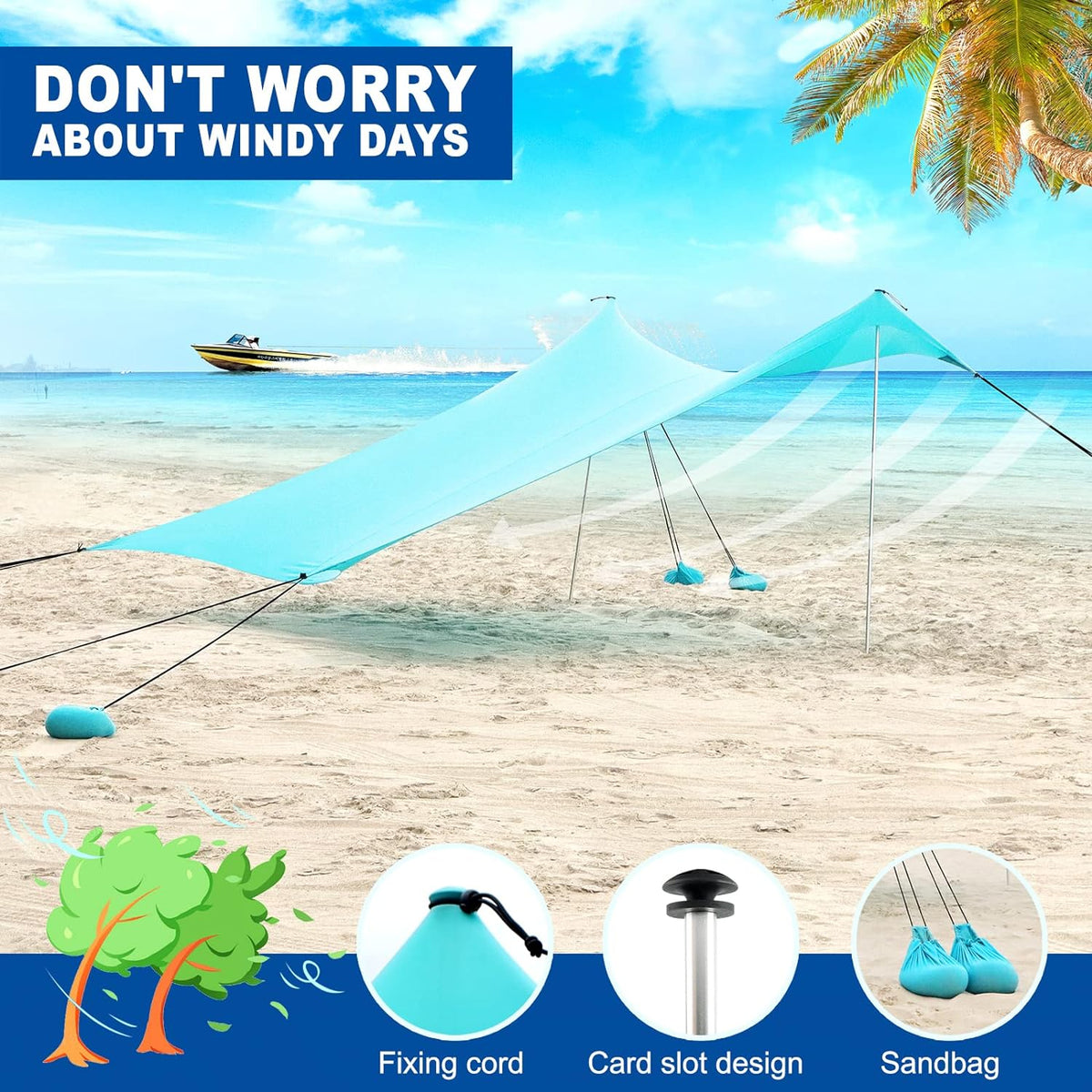 10×10FT Windproof Beach Canopy with 4 Aluminium Pole and 8 Sandbags V88441