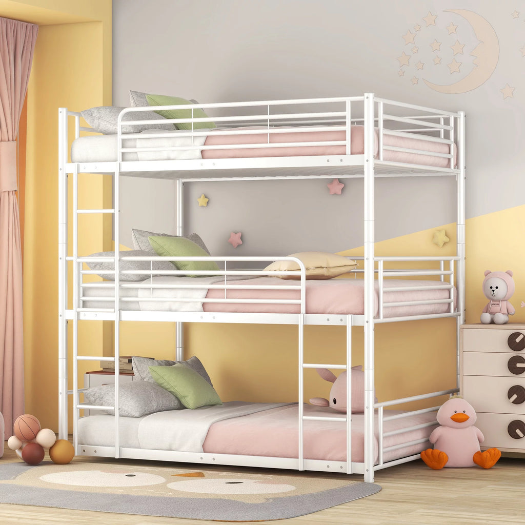 Full Metal Triple Bed with Built-In Ladder White R84317