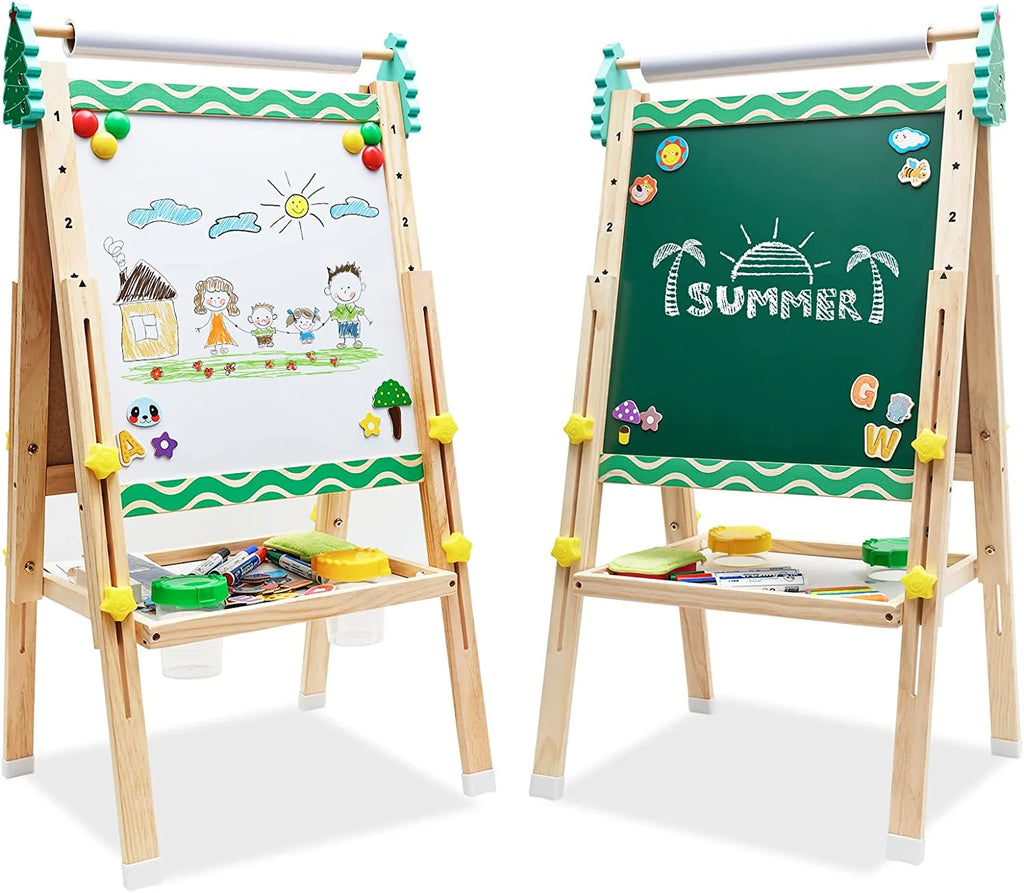 Double-Sided Whiteboard & Chalkboard Kids Easel with Paper Roll K690707
