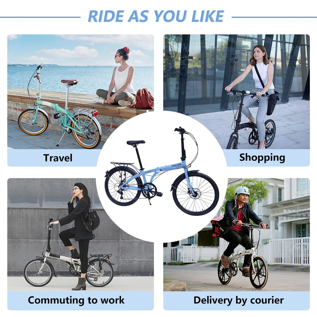 Blue 7 Speed Aluminum Folding Bike L88536