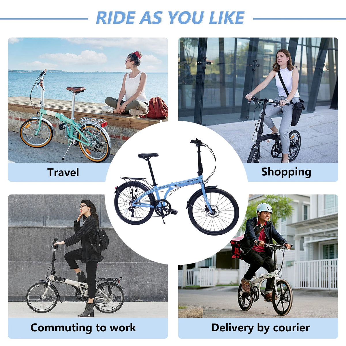 Blue 7 Speed Aluminum Folding Bike L88536