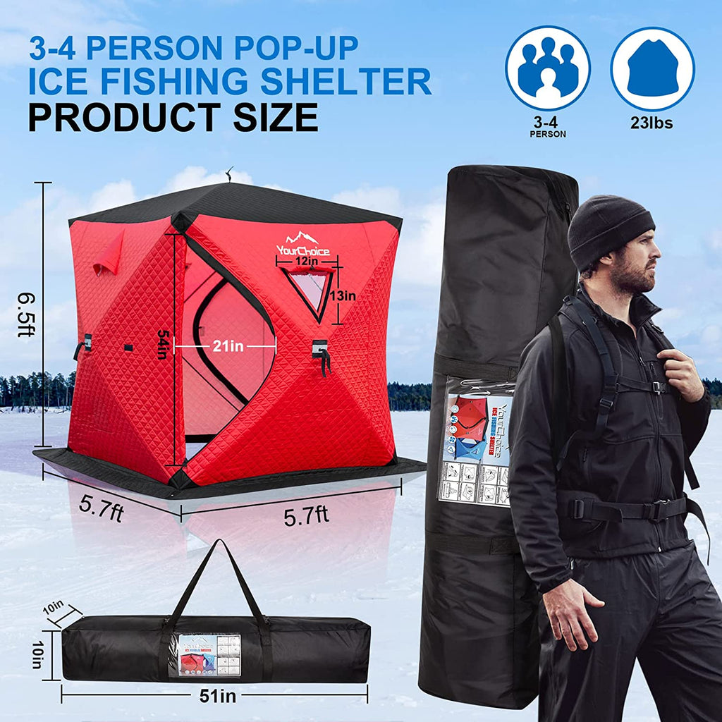 Pop Up 3-4 Person Insulated Ice Fishing Shelter I963670