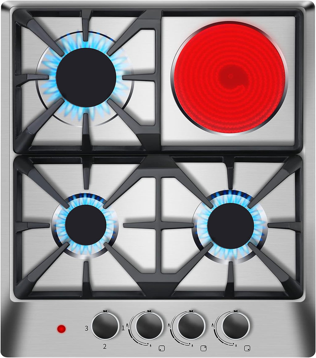 24×20 Inches Stainless Steel Gas Cooktop with 3 Sealed Burners +1 Electric Stove F724