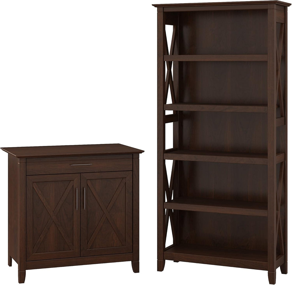 Bing Cherry Secretary Desk with 5 Shelf Bookcase E654