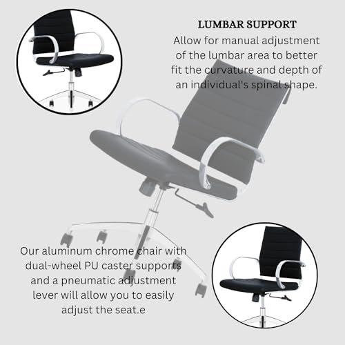 Black Ribbed Mid Back Conference Room Chairs with 360 Swivel Rolling Wheels (Pack of 8) G9436