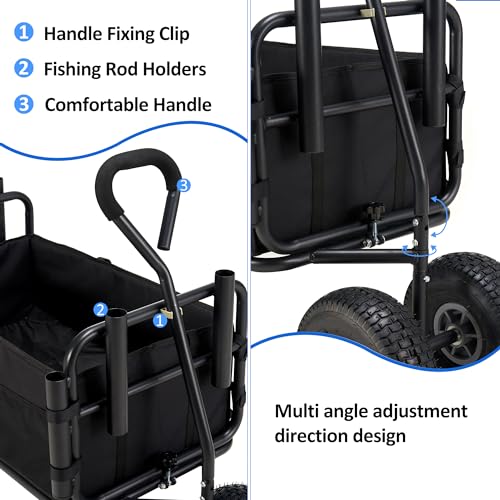 Black Heavy Duty Foldable Fishing Cart with All Terrain Big Wheels B1217