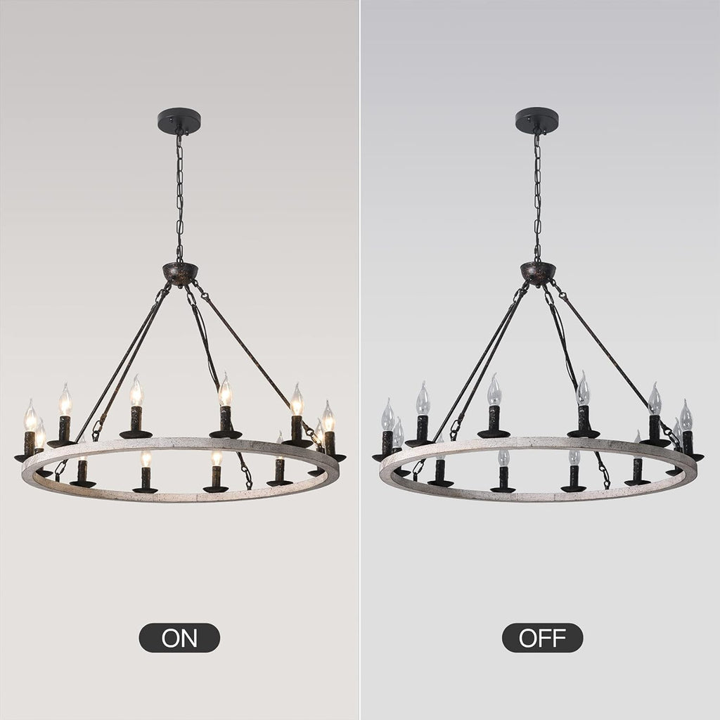 12-Lights Farmhouse Wagon Wheel Chandelier U6136