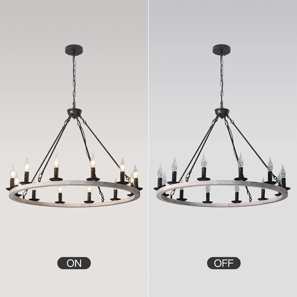 12-Lights Farmhouse Wagon Wheel Chandelier U6136