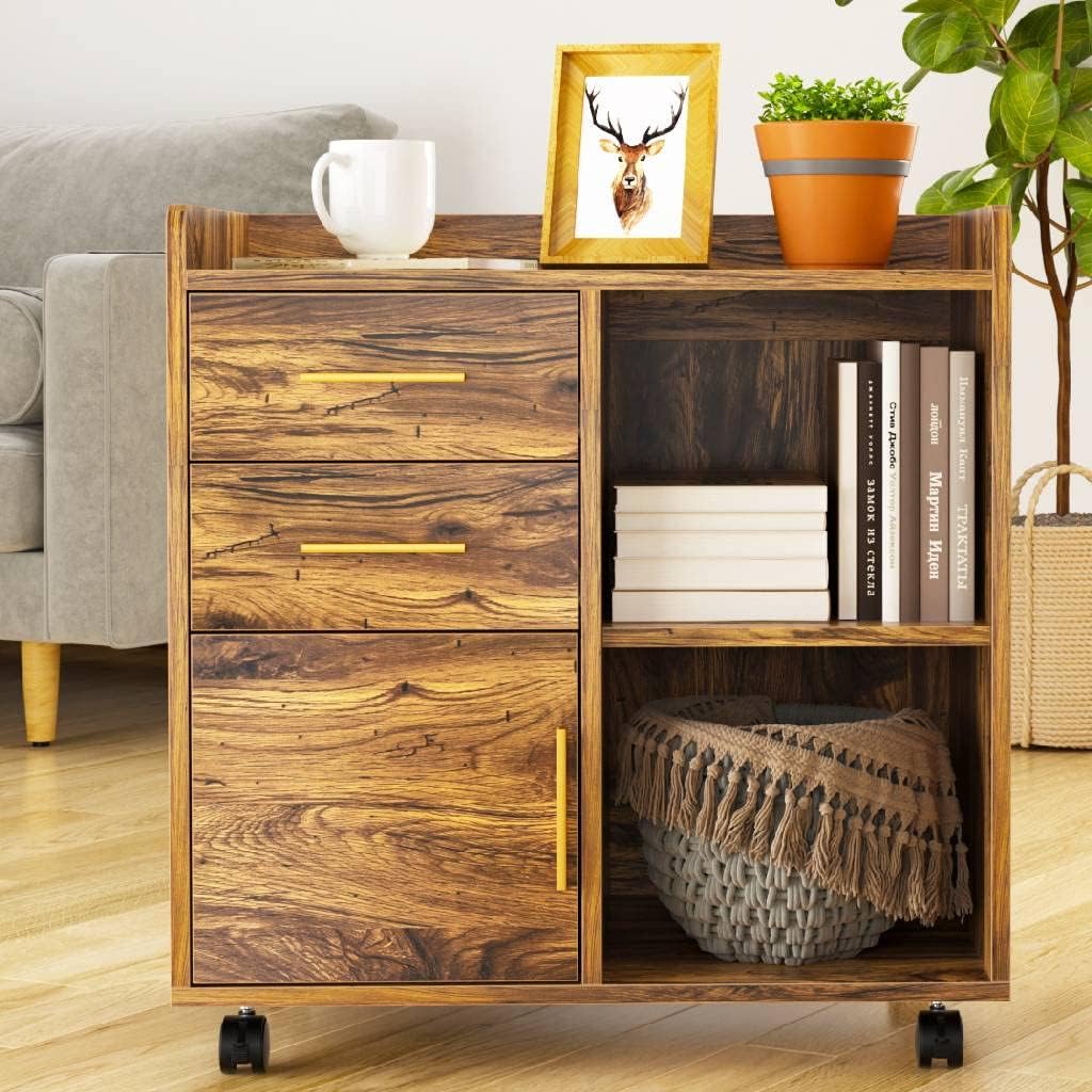 Wood File Cabinet with Storage and Drawers F848