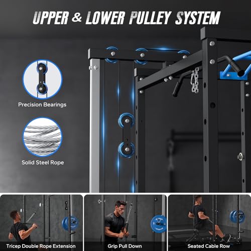 Power Cage Squat Rack with Cable Crossover System O415237