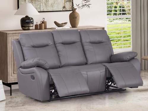 Black Oversized Manual Leather Recliner Sofa Couch with Cup Holders U6950