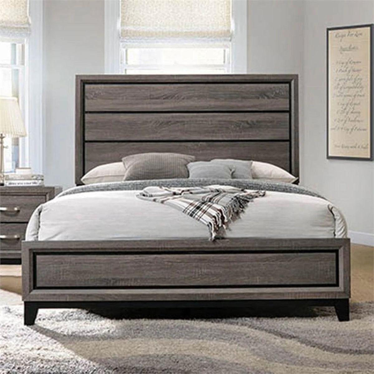 Eastern King Bed Grey Oak and Black W7818