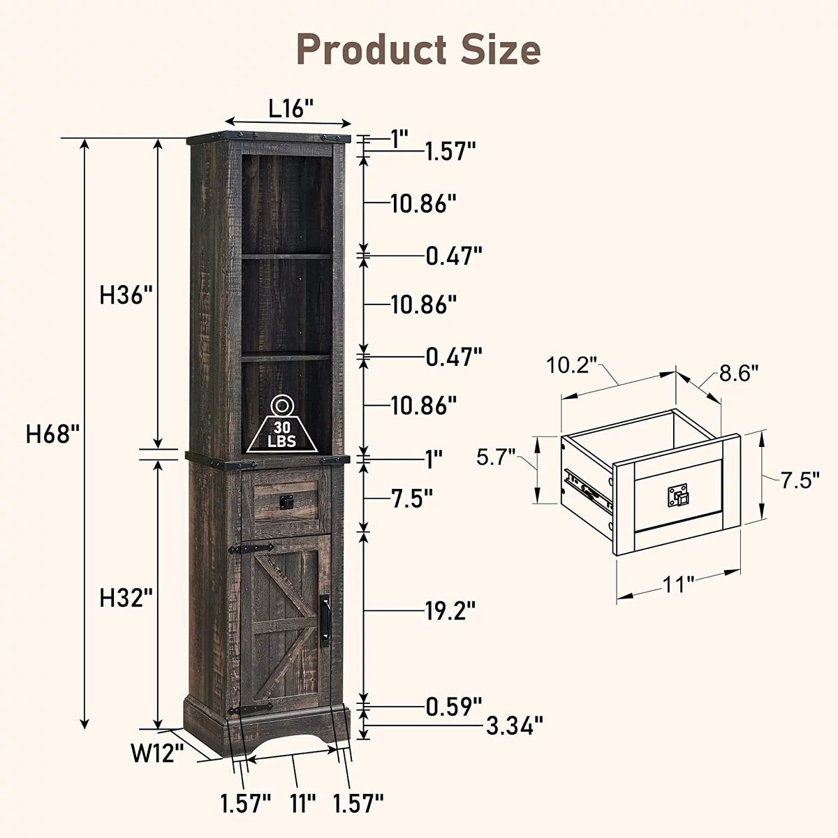 Bathroom Storage Cabinet with Door and Drawer S523