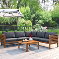 Wood Outdoor Sofa Set with Gray Cushions and Coffee Table I82746
