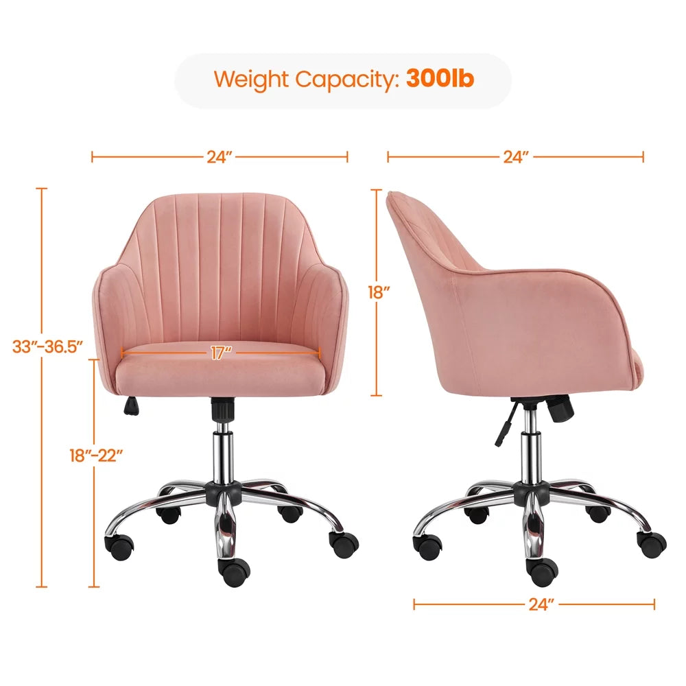 Pink Velvet Height-Adjustable Swivel Desk Chair R6848