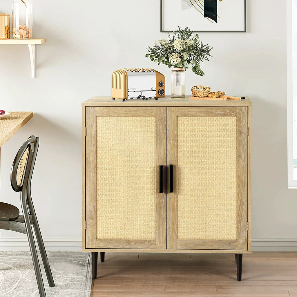 34.4'' Tall Sideboard Buffet Cabinet with Rattan Doors J272749