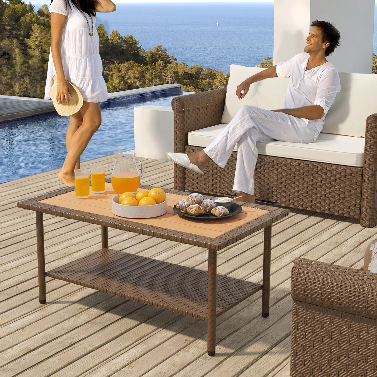 Outdoor Wicker Coffee Table with Storage O7892