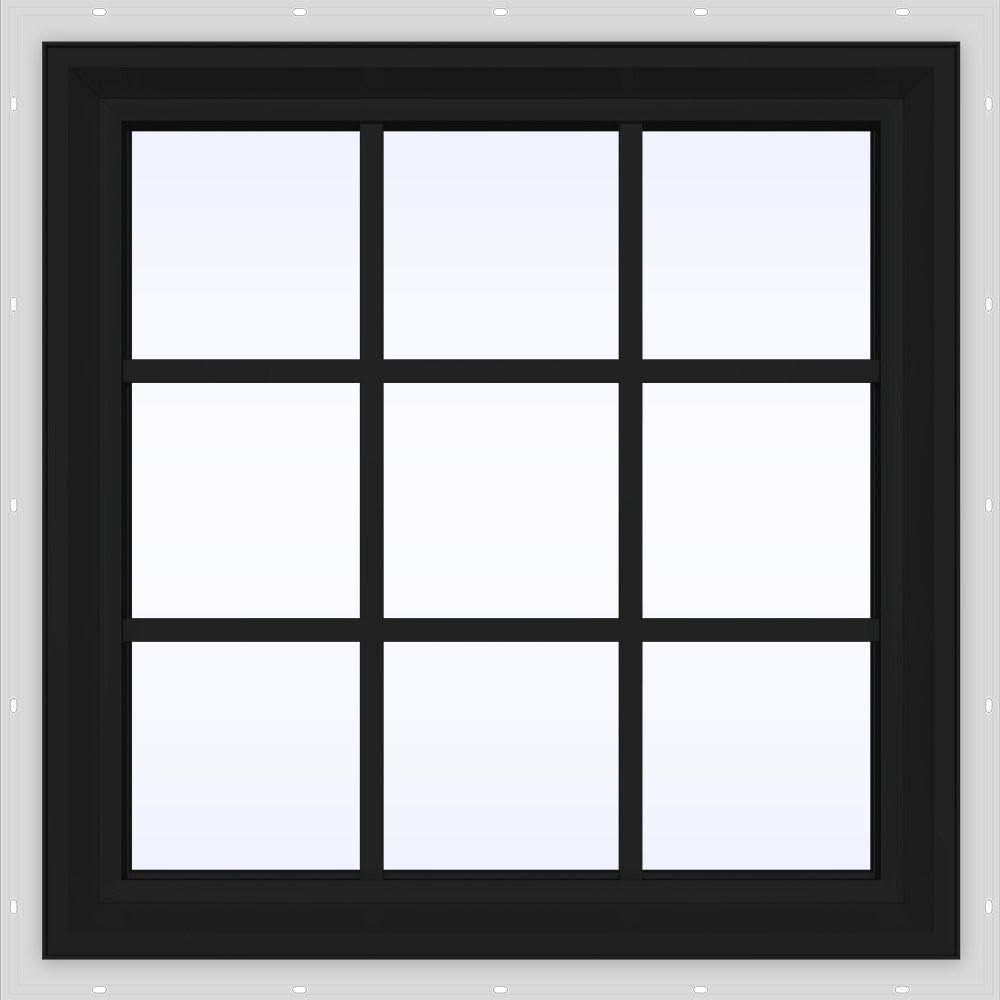 Bronze Vinyl Fixed Picture Window with Colonial Grids H3396