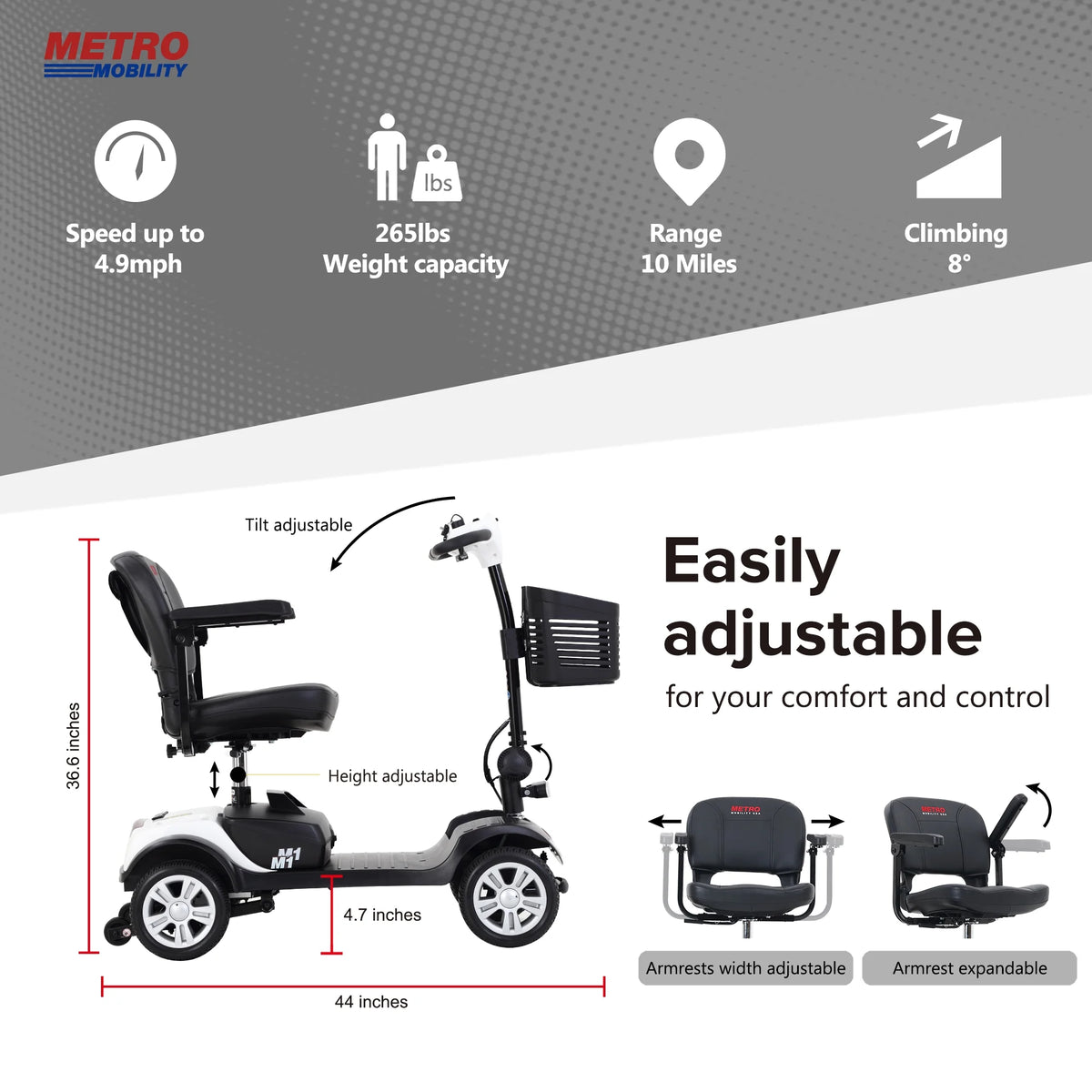 Lightweight Folding 4-Wheel Mobility Scooter with Side Bag F9781