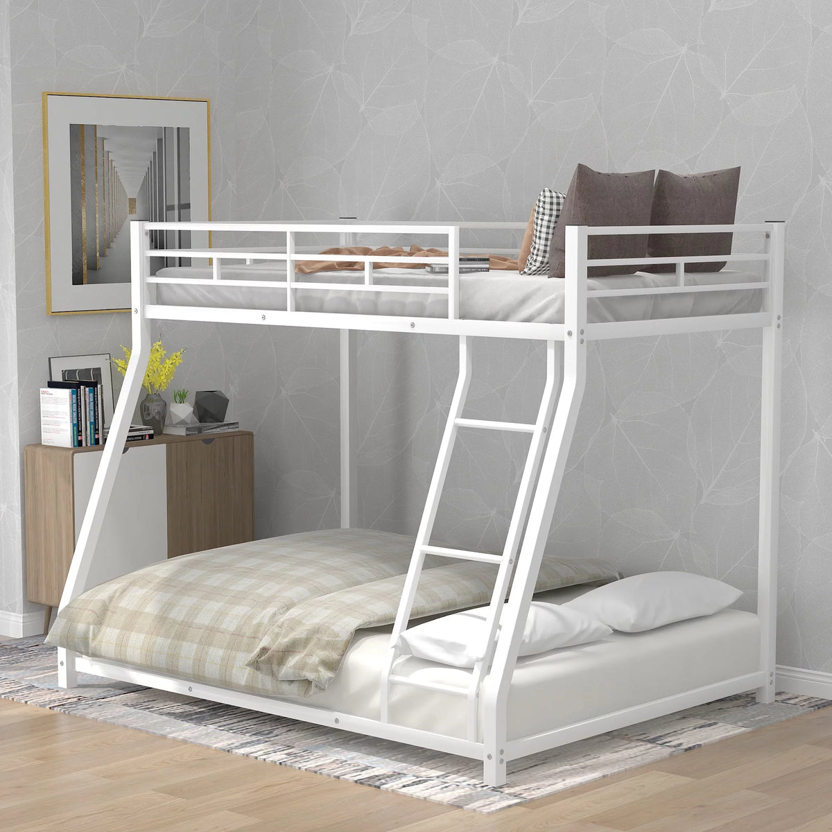Twin over Full Metal Bunk Bed with Guardrail and Ladder P141698