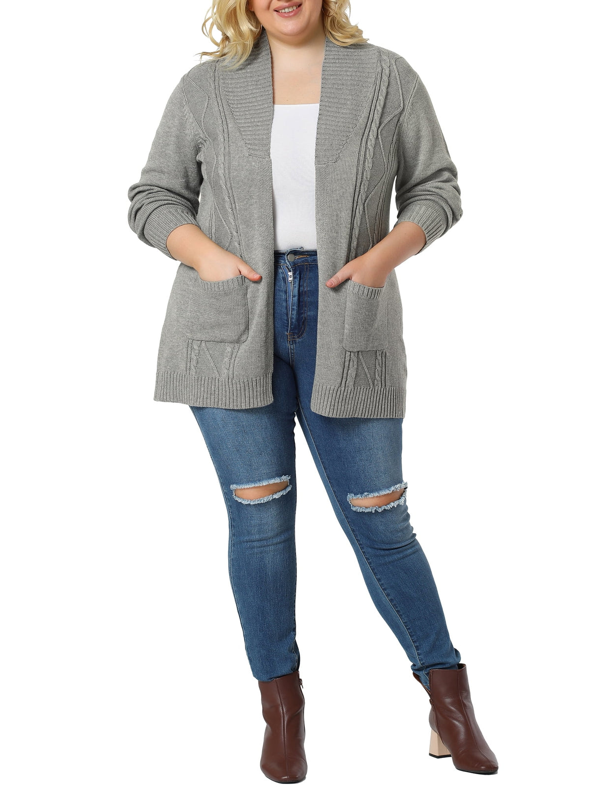 Plus Size Open Front Long Sleeves Kimono Cardigan A4142