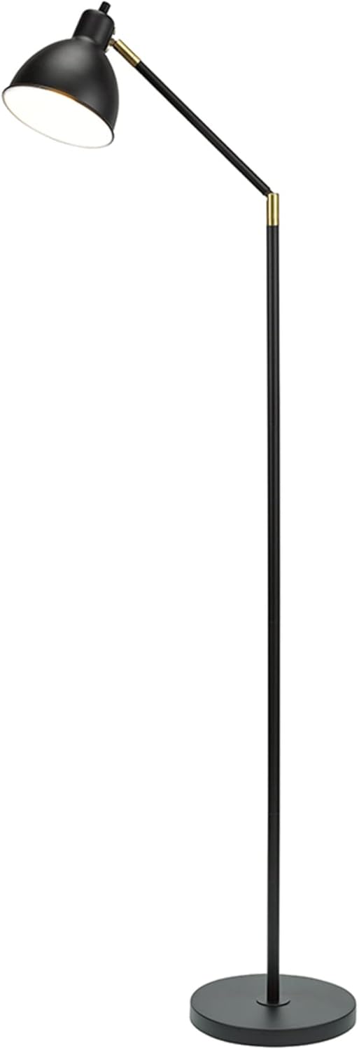 Modern Adjustable Metal Floor Lamp with Brass Accents, Classic Black P94008