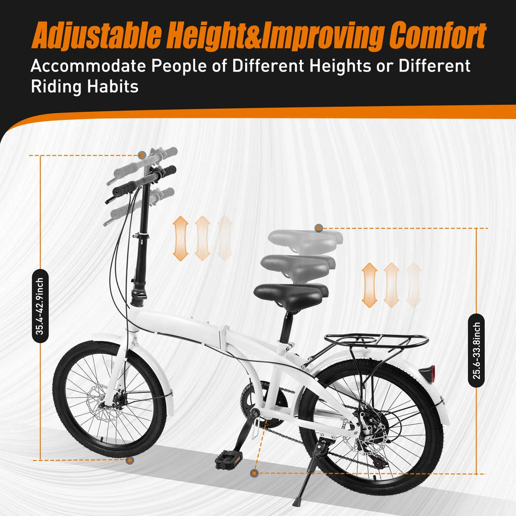 20 inch White Folding Bike with 7-Gear Disc Brakes Aluminum Alloy A8479
