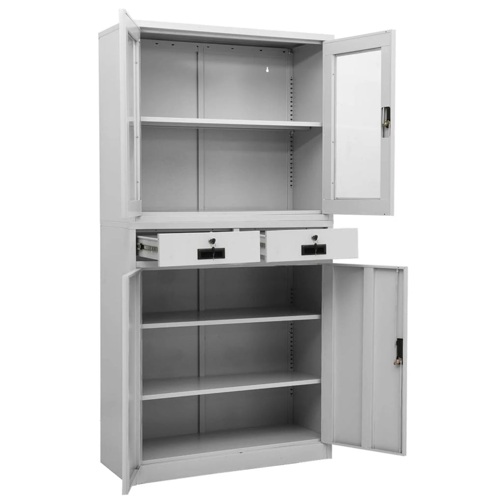 Light Gray 2 Drawer Steel and Glass Door File Storage Cabinet Z590504